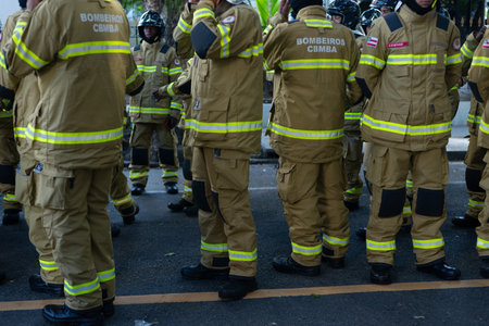 Salvador, Bahia, Brazil - September 07, 2024: Rescue soldiers are seen in formation during the...