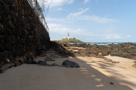 Salvador, Bahia, Brazil - September 01, 2024: View from below of the Barra Lighthouse located in the Barra neighborhood in the city of Salvador, Bahia.のeditorial素材