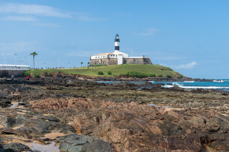 Salvador, Bahia, Brazil - September 01, 2024: View from below of the Barra Lighthouse located in the Barra neighborhood in the city of Salvador, Bahia.のeditorial素材