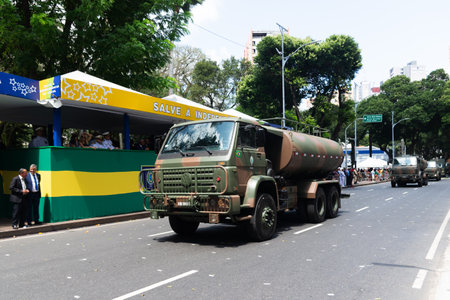 Salvador, Bahia, Brazil - September 07, 2024: An army tank truck is seen during a parade on Brazilian Independence Day in the city of Salvador, Bahia.のeditorial素材