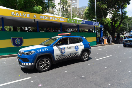 Salvador, Bahia, Brazil - September 07, 2024: A municipal civil guard car is seen during the Brazilian Independence Day parade in the city of Salvador, Bahia.のeditorial素材