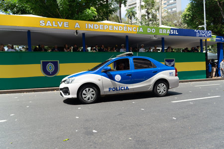 Salvador, Bahia, Brazil - September 07, 2024: A military police technical expertise vehicle is seen during the Brazilian Independence Day parade in the city of Salvador, Bahia.のeditorial素材
