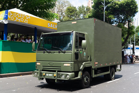 Salvador, Bahia, Brazil - September 07, 2024: An army box truck is seen during a parade on Brazilian Independence Day in the city of Salvador, Bahia.のeditorial素材