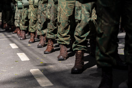 Salvador, Bahia, Brazil - September 07, 2024: Army soldiers are seen in formation during the celebration of Brazilian independence in the city of Salvador, Bahia.のeditorial素材
