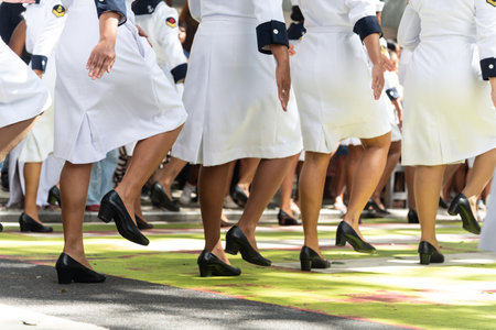 Salvador, Bahia, Brazil - September 07, 2024: Female Navy soldiers are seen during a parade celebrating Brazilian independence in the city of Salvador, Bahia.のeditorial素材