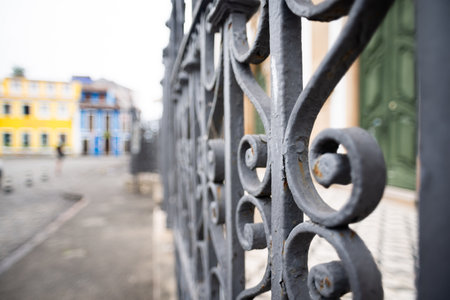 Protective fence of a church in Pelourinho, historic center of the city of Salvador, Brazil.の写真素材