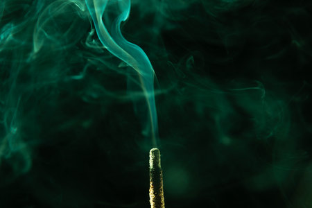 Abstract swirling incense smoke in soft green tones. Studio shot.の写真素材
