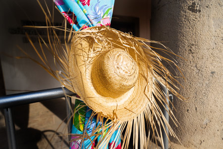 Straw hat attached to colored cloth as decoration. Feast of Saint John. Pelourinho, Brazil.