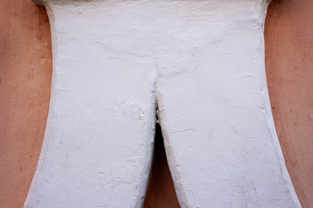 Light salmon painted wall. Texture photography. geometric designsの写真素材