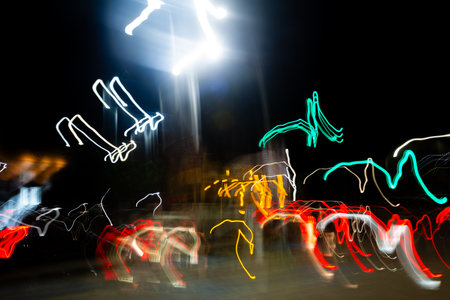 Abstract background with bright, multicolored light rays in motion. Copyspace concept. Photo effect....