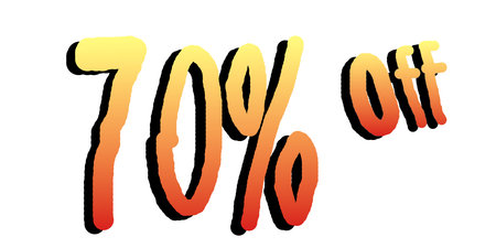 70% off. Sale banner. Vector illustration. Isolated on white background. Discount label. Sale offer...