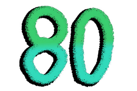 Simple 80 green gradient number. A modern and minimalist aesthetic. Black shadow. Hand-drawn with a...