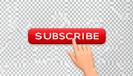 Colorful button design displaying the word subscribe in bold white font on a red background.の素材