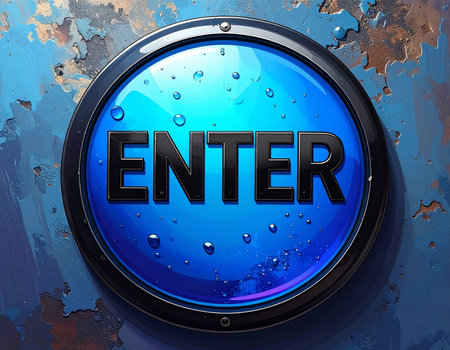 Colorful button design displaying the word enter in black font on a blue background. AI-generated imageの素材