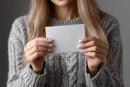 Close-up of a person holding an envelope with both hands. The scene conveys a feeling of anticipation, affection, or nostalgia, with a focus on soft details and warm lighting.の素材