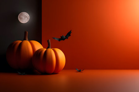 A minimalist and elegant Halloween illustration using cut-out paper elements and soft textures. The clean composition and harmonious color palette create a festive and sophisticated atmosphere, ideal for fall and holiday designs.の素材