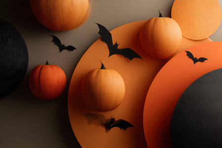 A minimalist and elegant Halloween illustration using cut-out paper elements and soft textures. The clean composition and harmonious color palette create a festive and sophisticated atmosphere, ideal for fall and holiday designs.の素材