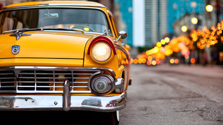 Close-up of an elegant classic convertible sports car, parked on an urban street. The scene evokes a sense of nostalgia, luxury, summer, travel, and leisure in a European or Mediterranean setting.の素材