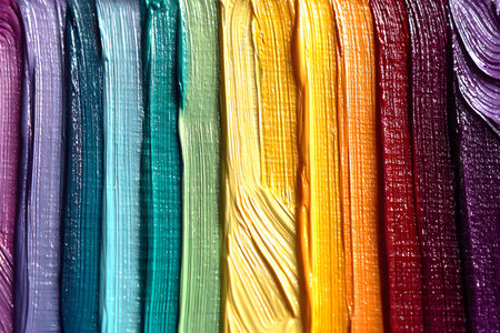 An abstract painting with high visual impact, characterized by a dense impasto texture and thick vertical brushstrokes. It is an ideal image for modern art projects, interior design, and backgrounds that require energy, color, and tactile depth.の素材