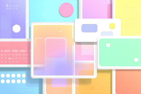 This is a modern abstract digital background that utilizes the popular Bento Grid design style. The pattern is composed of an arrangement of rectangles and squares with rounded corners, of varying sizes and nested within each other, creating a modular and organized structure.の素材