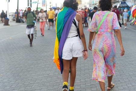 Salvador, Bahia, Brazil - September 14, 2025: People are seen walking towards the Barra Lighthouse in Salvador, Bahia, during a gay pride event.のeditorial素材
