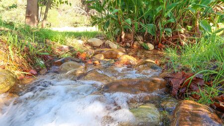 River with Water Flowing over Stones and Rocksの写真素材