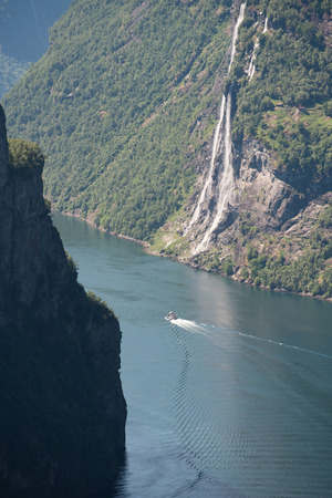 Geiranger fjord waterfallの写真素材