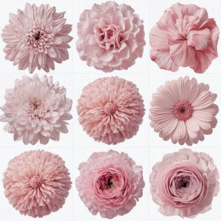 Set of pink gerbera flowers isolated on a white background.の写真素材