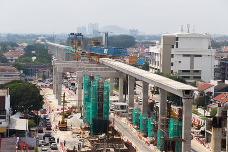Aerial view of the construction of a mass transit train line in Malaysia.のeditorial素材