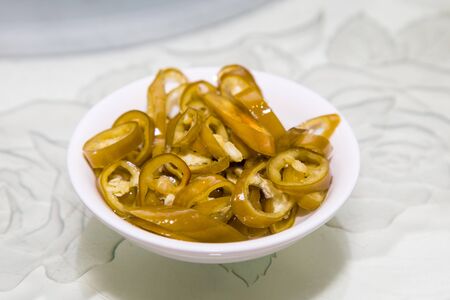 Green Chili, a condiment that goes along with Chinese dish especially noodlesの写真素材