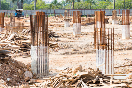 Construction site foundation pillars and columns