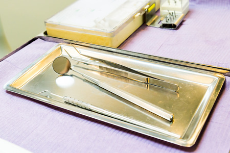 A tray of dentist tools setの写真素材