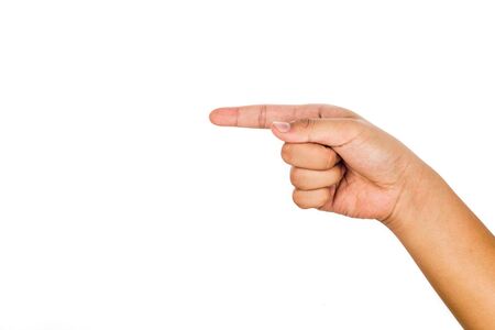 Hand pointing direction against white backgroundの写真素材
