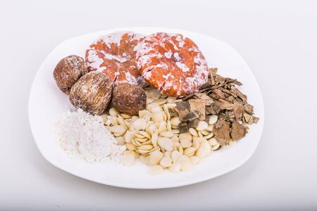 Ingredients for Chinese apricot kernel, tangerine, loquat leaf, and chin pui  soup for relief of coughの写真素材