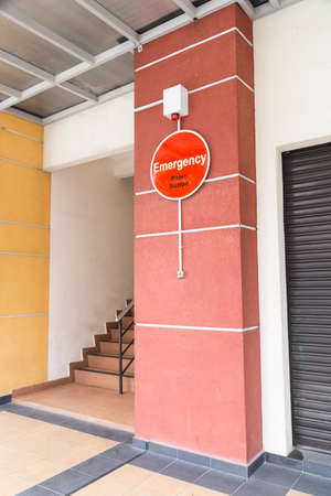 Emergency panic button with strobe at building for security alertの写真素材