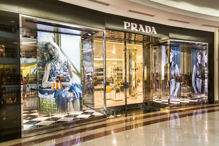 KUALA LUMPUR, MALAYSIA, May 20, 2016:  Prada boutique at KLCC, Kuala Lumpur.  Prada S.p.A. is an Italian luxury fashion house founded in 1913 by Mario Prada.のeditorial素材