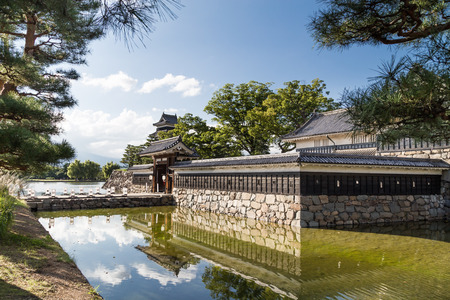 Matsumoto castle at Nagano, Japan against blue sky during summerのeditorial素材