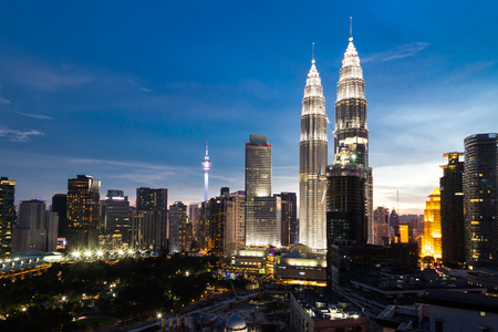 KUALA LUMPUR, MALAYSIA - JULY 23, 2016: View of the Petronas Twin Towers at KLCC City Center and KL...