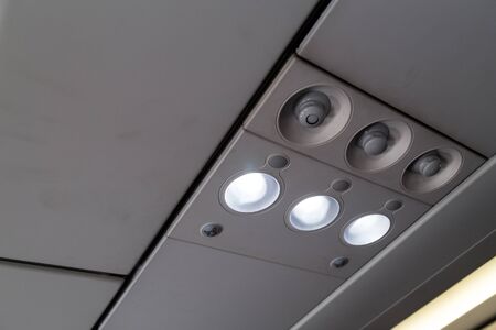Aircraft ceiling cabin reading light and air-con blowerの写真素材