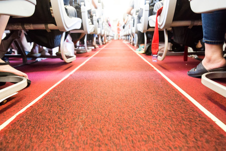 Floor proximity reflector line aids airplane evacuation under dark or smoky conditions.の写真素材