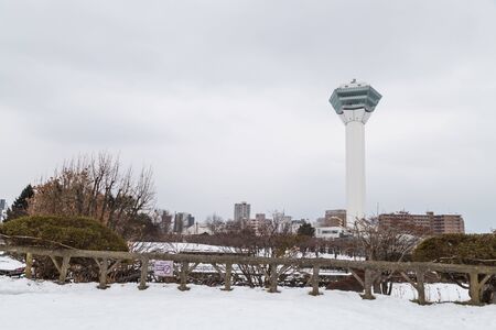 Goryokaku Tower Hakodate Hokkaido Japan features panoramic view of the beautiful star-shaped estate and surrounding moat.のeditorial素材