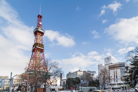 Sapporo, Japan, January 28, 2018: Eastern end of Odori Park stands the Sapporo TV Tower, which has an observation deck. Featured here the popular icon during winter.のeditorial素材