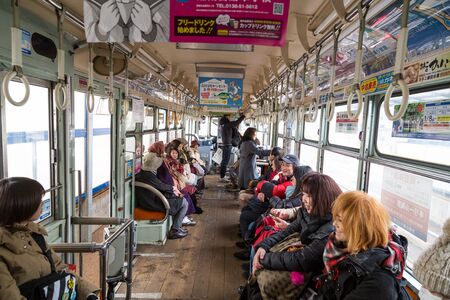 Hakodate, Japan, January 28, 2018: Trams are the main transportation mode for sightseeing in Hakodate.  Covers main tourist spots.のeditorial素材