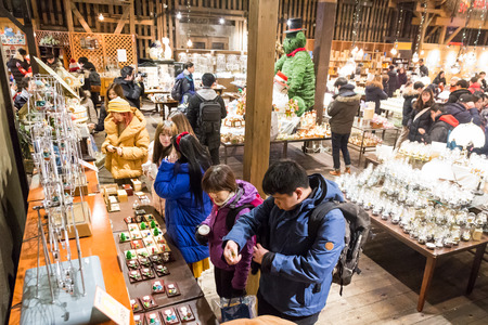 Otaru, Japan, January 28, 2018: Shoppers and tourist shopping for music boxes at the popular Music Box Museumのeditorial素材