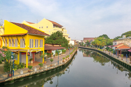 Malacca, Malaysia, April 8, 2018: Malacca city is awarded the UNESCO World Heritage City status with rich history. Featured here is Melaka River, popular tourism destination with scenic landscape.のeditorial素材