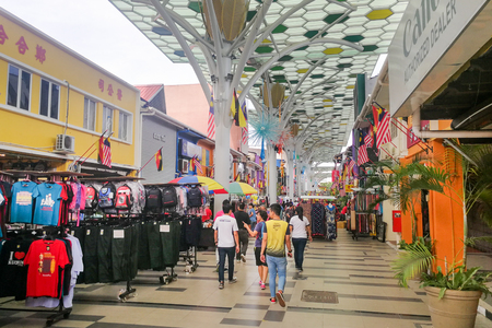 KUCHING, MALAYSIA, April 18, 2019: India Street Pedestrian Mall, popular tourist attraction and destination in Kuching, Sarawakのeditorial素材