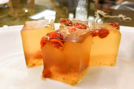 Goji berries jelly or kwai fa gou, delicious dessert among Chinese in Asia.