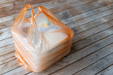 Conveniently packed delicious nasi lemak meal for take away delivery, in environmental friendly biodegradable containerの写真素材