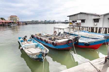 GEORGETOWN, PENANG, February 12, 2020: Chew Jetty is part of Penang Heritage Trail and is popular tourist destination.  One of remaining old straits Chinese settlement.のeditorial素材