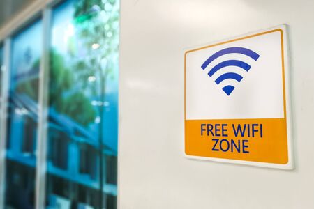 Free Wifi Zone word signage at public  place for patron's convenienceの写真素材